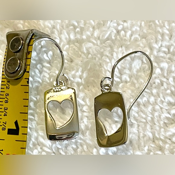 Sterling Silver True Friends Cut Out Heart 925 Dangle Hook Earrings - Picture 5 of 5